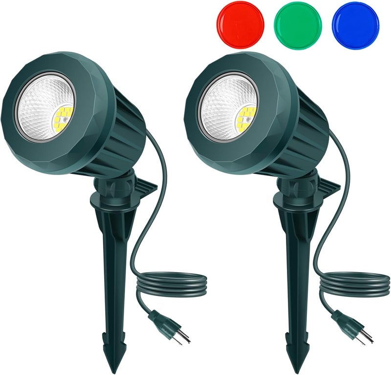 Holeva Spotlight Outdoor – 120V Plug-in, 2700K Warm White LED Landscape Spot Lights with RGB 3 Lenses for Yard, Garden, Lawn&Tree Decor, IP67 Waterproof, Perfect for Holidays&Everyday (2 Pack, Green) - Image 1